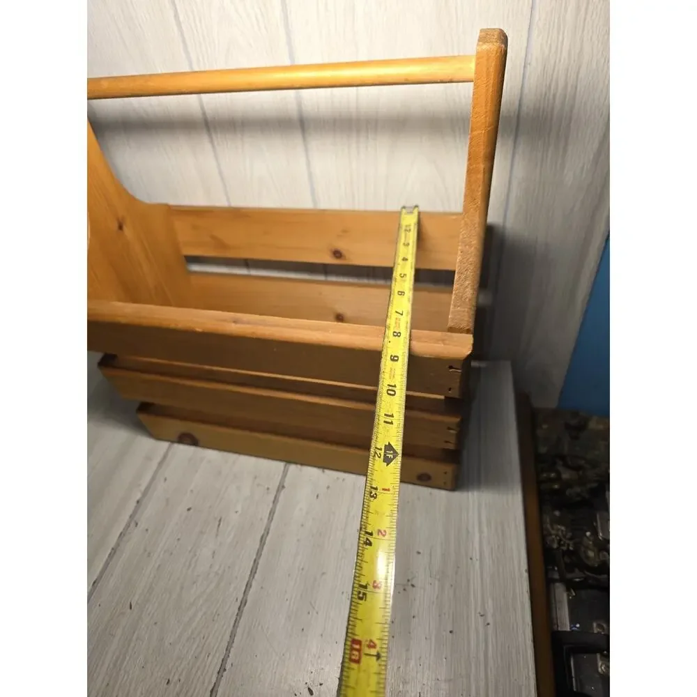 Vintage Handmade Wooden Slat Storage Basket Caddy With Handle Farmhouse Country